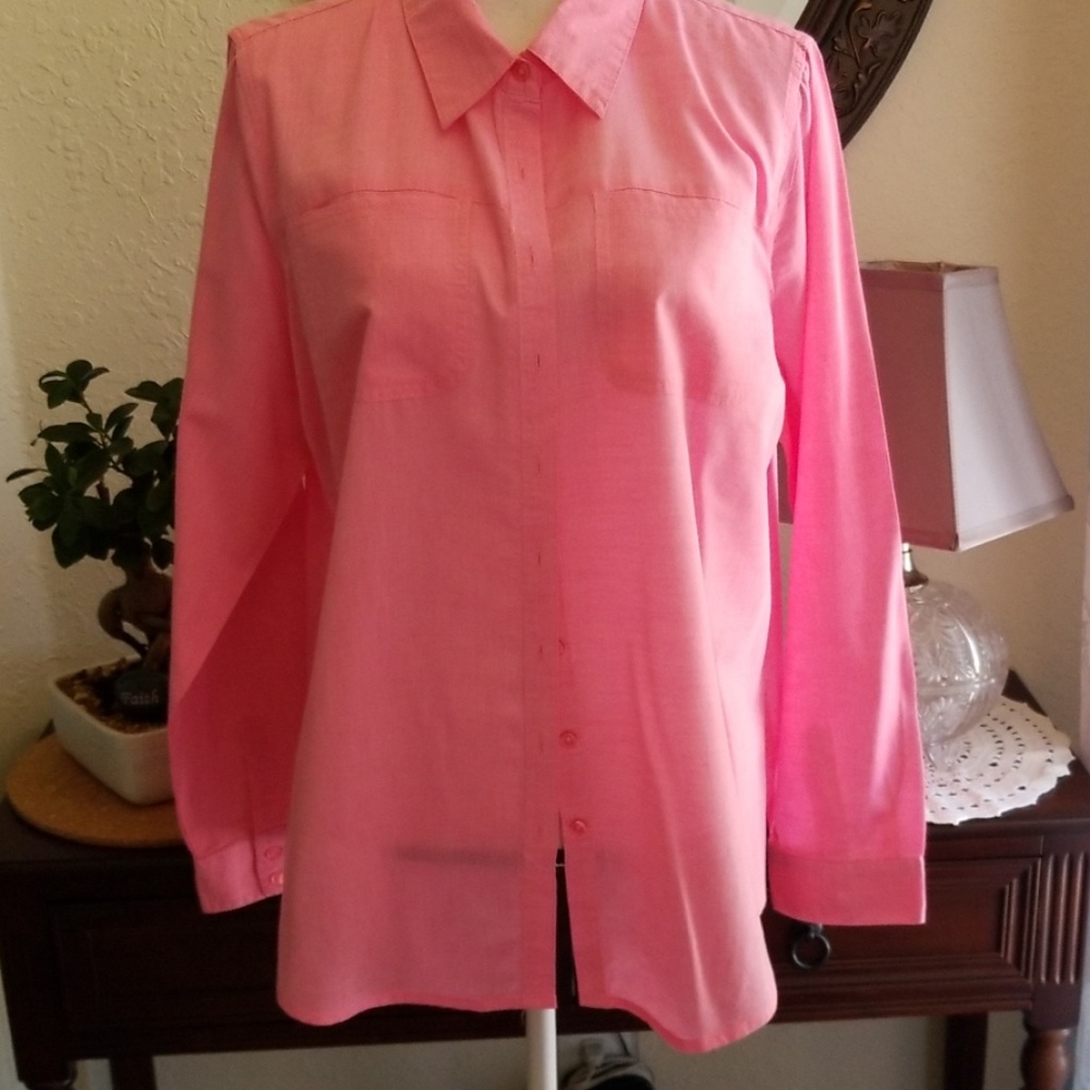 Pink LS button front blouse